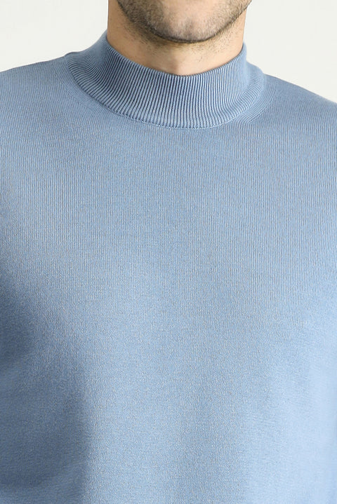 Aviator Blue Half Turtleneck Regular Fit Cotton Knit Sweater