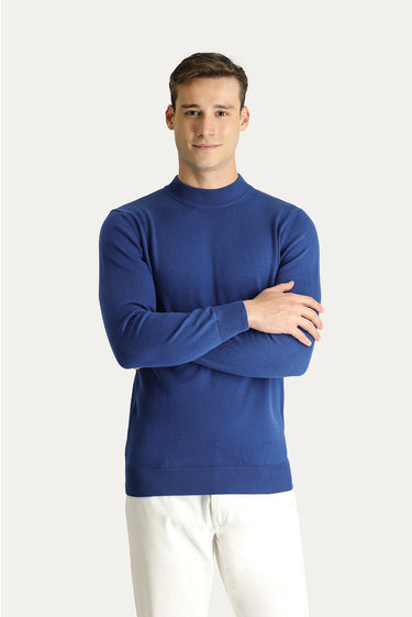 İndigo Yarım Balıkçı Yaka Regular Fit Pamuklu Triko Kazak