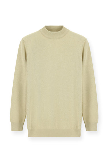 Orta Bej Yarım Balıkçı Yaka Regular Fit Pamuklu Triko Kazak