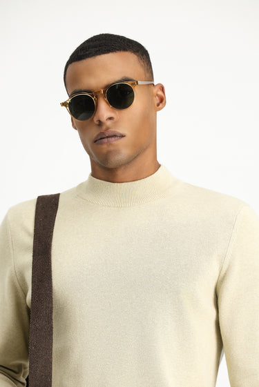 Orta Bej Yarım Balıkçı Yaka Regular Fit Pamuklu Triko Kazak