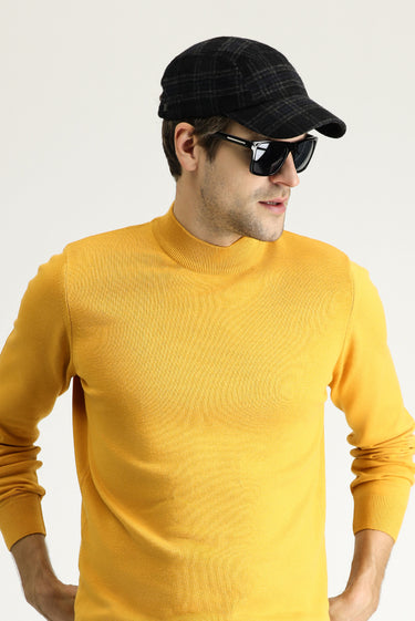 Hardal Yarım Balıkçı Yaka Regular Fit Pamuklu Triko Kazak