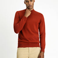 Tile-colored Half Turtleneck Regular Fit Cotton Knit Sweater