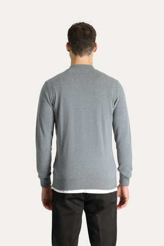 Orta Gri Melanj Yarım Balıkçı Yaka Slim Fit Dar Kesim Pamuklu Triko Kazak