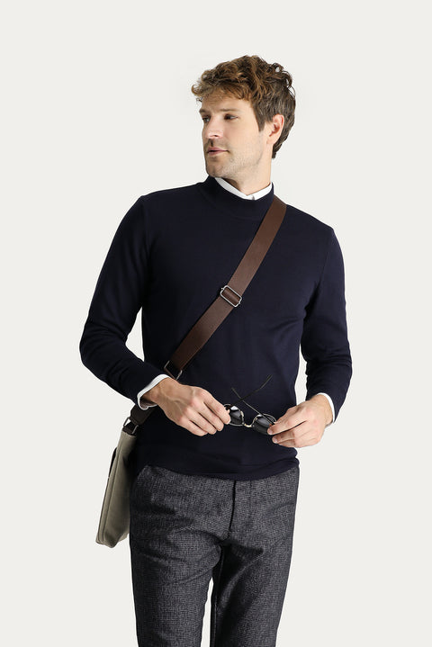 Koyu Lacivert Yarım Balıkçı Yaka Slim Fit Dar Kesim Pamuklu Triko Kazak