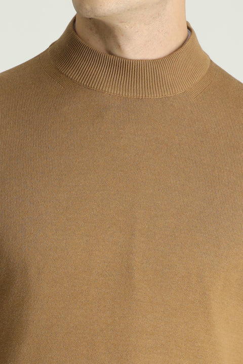 Camel Yarım Balıkçı Yaka Slim Fit Dar Kesim Pamuklu Triko Kazak