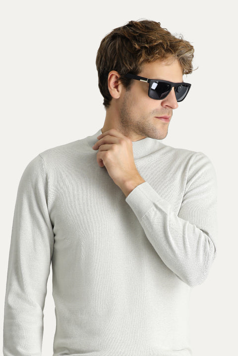 Stone Half Turtleneck Slim Fit Narrow Cut Cotton Knit Sweater