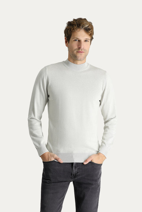 Stone Half Turtleneck Slim Fit Narrow Cut Cotton Knit Sweater