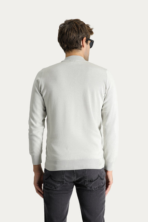 Stone Half Turtleneck Slim Fit Narrow Cut Cotton Knit Sweater