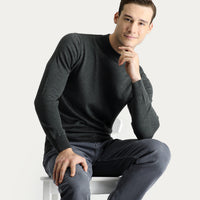 Dark Anthracite Melange Semi-Turtleneck Slim Fit Narrow Cut Cotton Knit Sweater