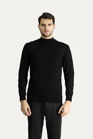 Siyah Yarım Balıkçı Yaka Slim Fit Dar Kesim Pamuklu Triko Kazak