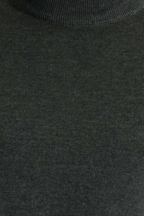 Dark Anthracite Semi-Turtleneck Slim Fit Narrow Cut Cotton Knit Sweater