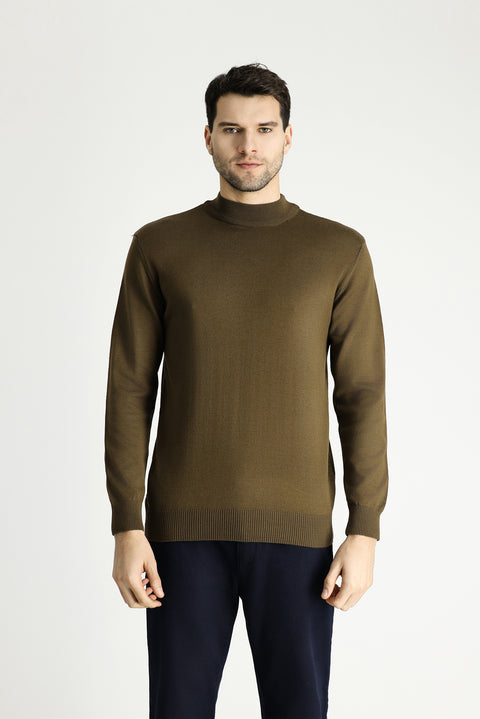 Orta Vizon Yarım Balıkçı Yaka Slim Fit Dar Kesim Pamuklu Triko Kazak
