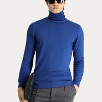 Indigo Turtleneck Regular Fit Cotton Knit Sweater