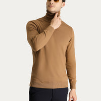Camel Turtleneck Regular Fit Cotton Knit Sweater