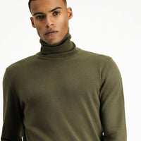 Medium Khaki Turtleneck Regular Fit Cotton Knit Sweater