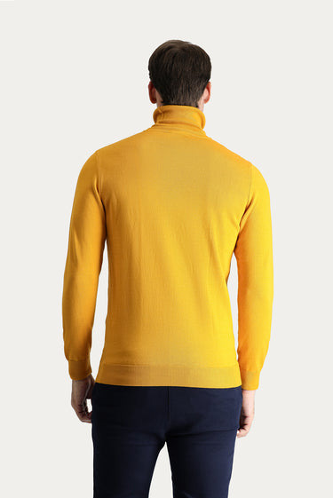 Hardal Balıkçı Yaka Regular Fit Pamuklu Triko Kazak