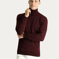 Koyu Bordo Balıkçı Yaka Regular Fit Pamuklu Triko Kazak