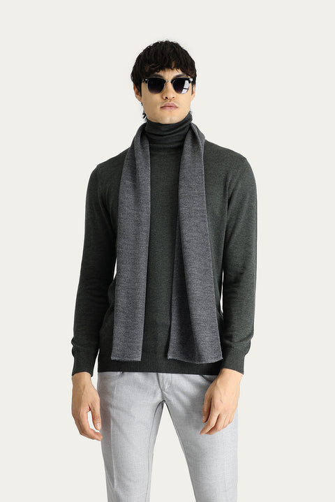 Dark Anthracite Melange Turtleneck Regular Fit Cotton Knit Sweater