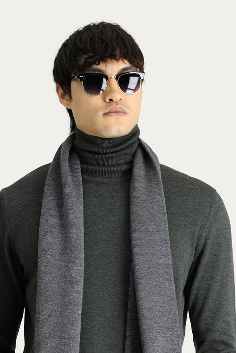 Dark Anthracite Melange Turtleneck Regular Fit Cotton Knit Sweater