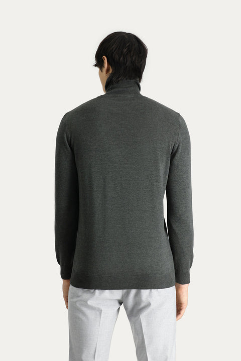 Dark Anthracite Melange Turtleneck Regular Fit Cotton Knit Sweater