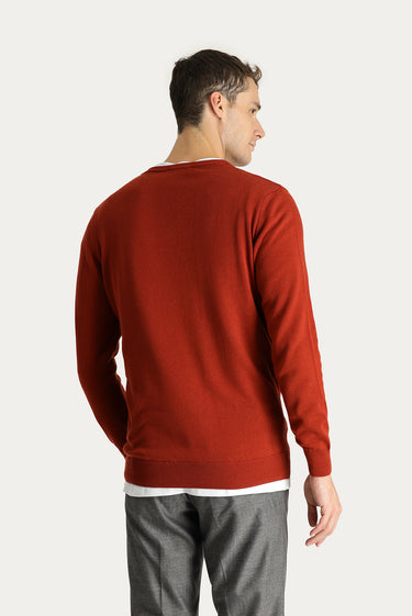 Kiremit V Yaka Regular Fit Pamuklu Triko Kazak