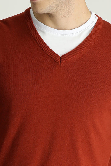 Kiremit V Yaka Regular Fit Pamuklu Triko Kazak