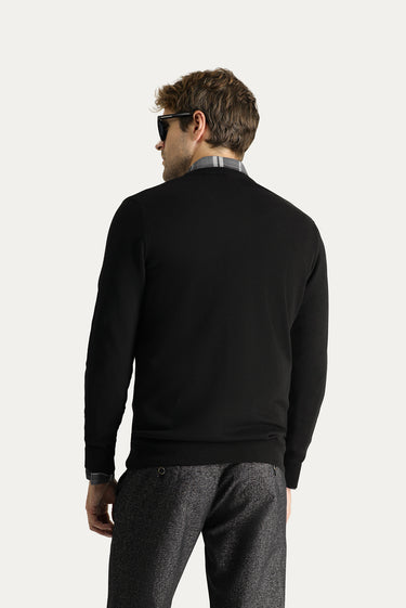 Siyah V Yaka Slim Fit Dar Kesim Pamuklu Triko Kazak