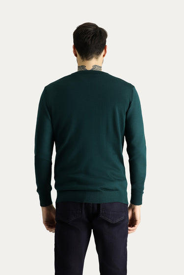 Koyu Petrol V Yaka Slim Fit Dar Kesim Triko Kazak