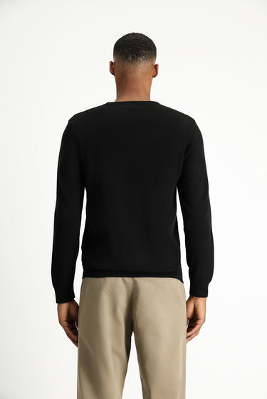 Siyah Bisiklet Yaka Regular Fit Pamuklu Triko Kazak