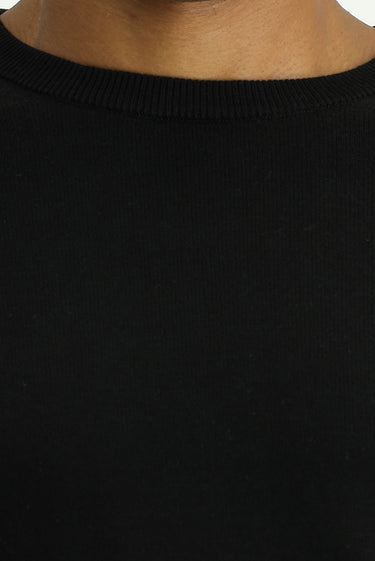 Siyah Bisiklet Yaka Regular Fit Pamuklu Triko Kazak