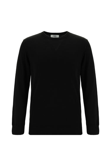 Siyah Bisiklet Yaka Regular Fit Pamuklu Triko Kazak