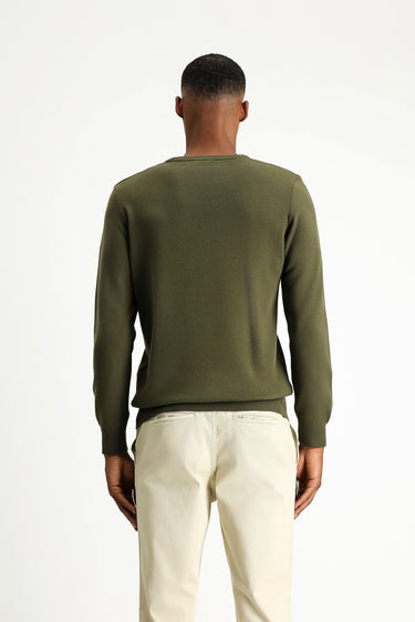 Orta Haki Bisiklet Yaka Regular Fit Pamuklu Triko Kazak