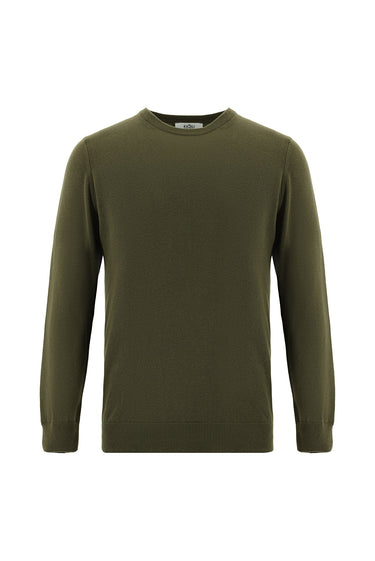 Orta Haki Bisiklet Yaka Regular Fit Pamuklu Triko Kazak