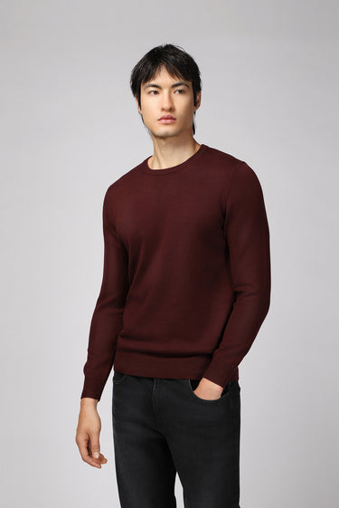 Koyu Bordo Bisiklet Yaka Regular Fit Pamuklu Triko Kazak