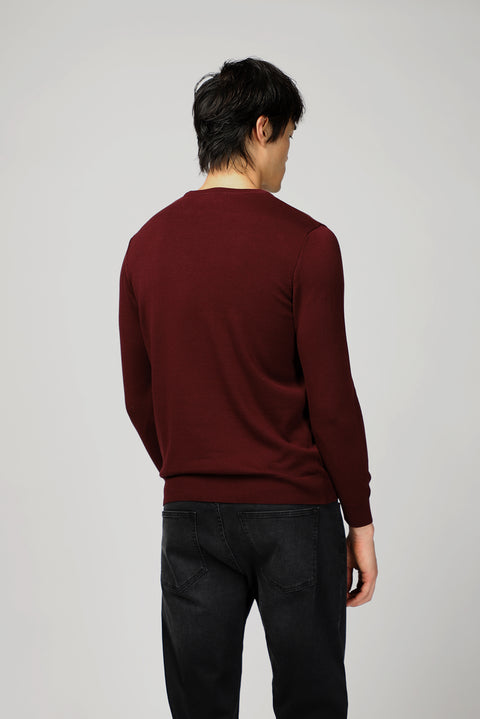 Koyu Bordo Bisiklet Yaka Regular Fit Pamuklu Triko Kazak