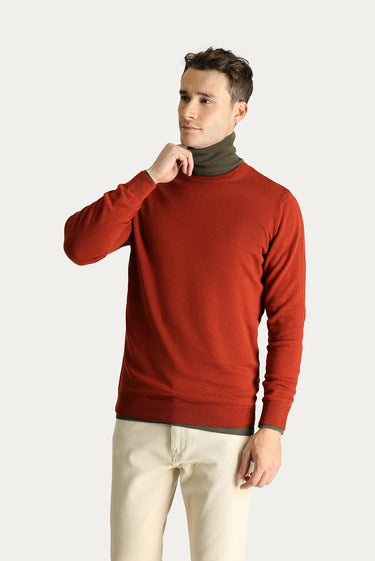 Kiremit Bisiklet Yaka Regular Fit Pamuklu Triko Kazak