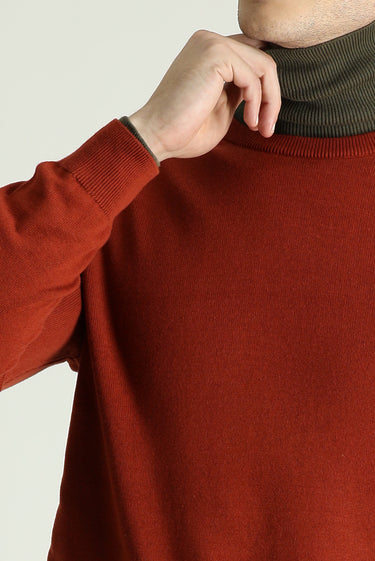 Kiremit Bisiklet Yaka Regular Fit Pamuklu Triko Kazak