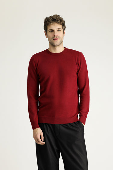 Koyu Kırmızı Bisiklet Yaka Regular Fit Pamuklu Triko Kazak