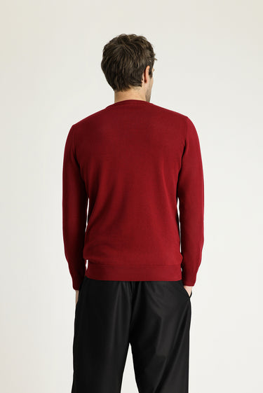 Koyu Kırmızı Bisiklet Yaka Regular Fit Pamuklu Triko Kazak