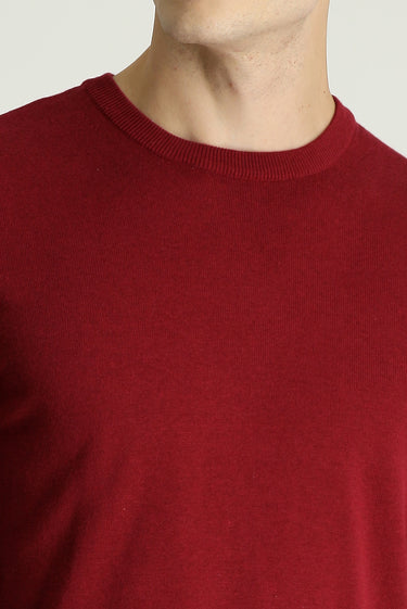 Koyu Kırmızı Bisiklet Yaka Regular Fit Pamuklu Triko Kazak