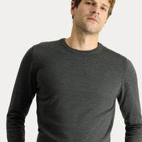 Dark Anthracite Melange Crew Neck Regular Fit Cotton Knit Sweater