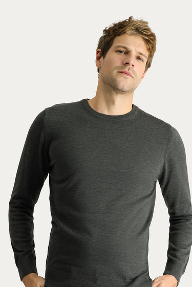 Koyu Antrasit Melanj Bisiklet Yaka Regular Fit Pamuklu Triko Kazak