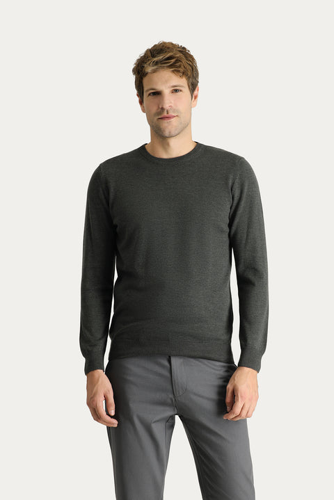 Koyu Antrasit Melanj Bisiklet Yaka Slim Fit Dar Kesim Triko Kazak
