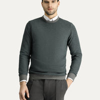 Orta Gri Bisiklet Yaka Slim Fit Dar Kesim Desenli Triko Kazak