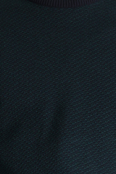 Koyu Lacivert Bisiklet Yaka Slim Fit Dar Kesim Desenli Triko Kazak