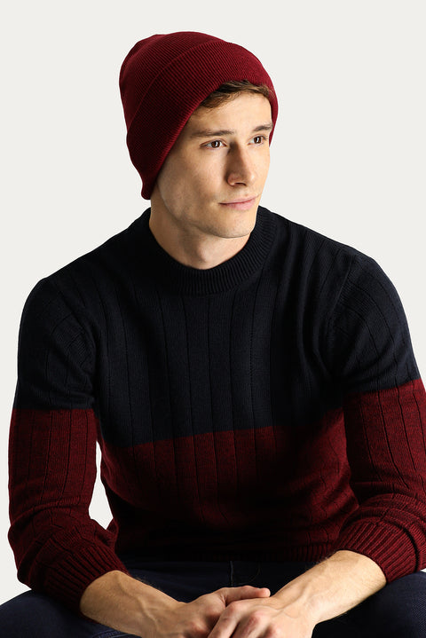 Dark Navy Crew Neck Slim Fit Narrow Cut Patterned Knit Sweater