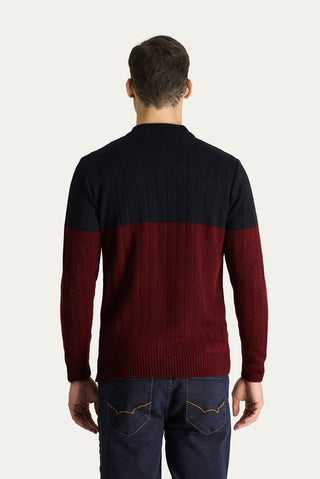 Koyu Lacivert Bisiklet Yaka Slim Fit Dar Kesim Desenli Triko Kazak