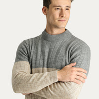 Light Anthracite Crew Neck Slim Fit Narrow Cut Patterned Knit Sweater