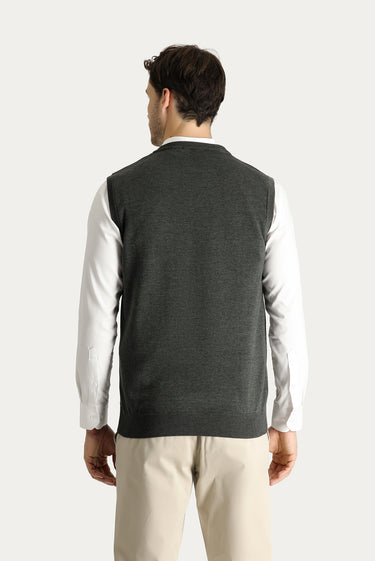 Koyu Antrasit Melanj V Yaka Pamuklu Triko Süveter