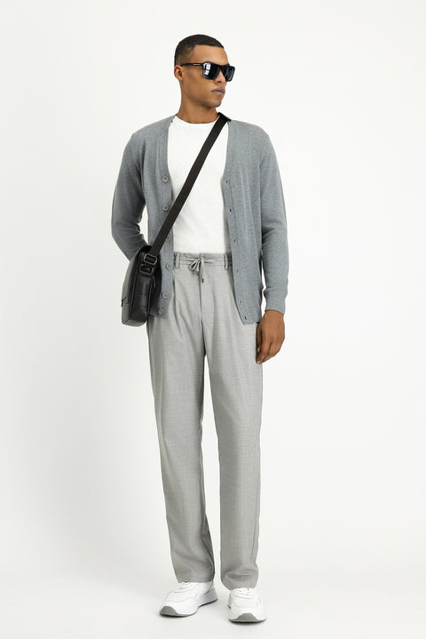 Orta Gri Melanj Slim Fit Dar Kesim Pamuklu Triko Hırka